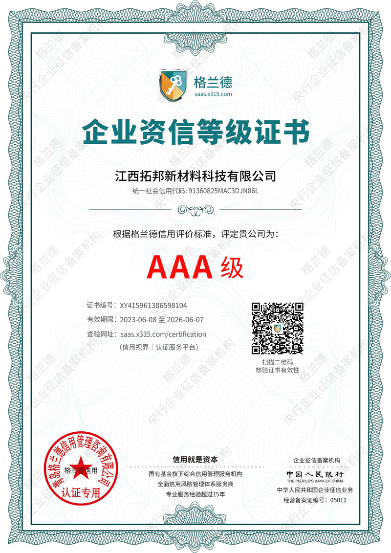 AAA 級(jí)企業(yè)資信等級(jí)證書